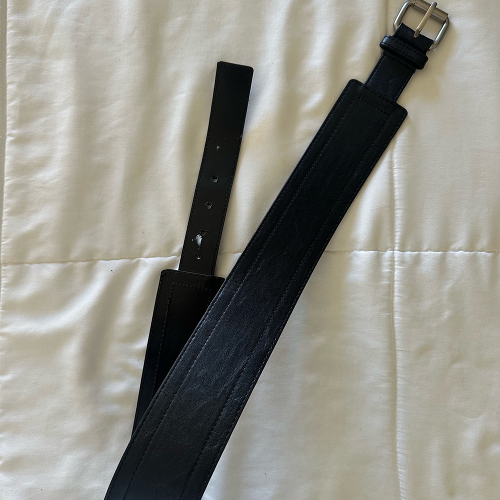 New York&Company Black Leather Belt with Silver Buckle